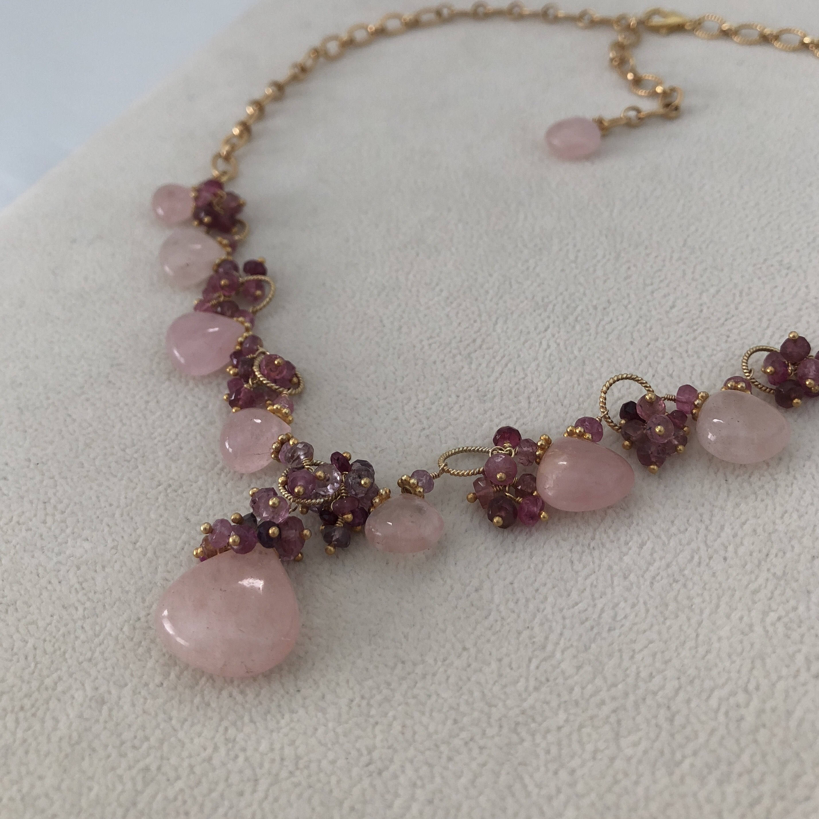 Pink Aquamarine Gemstone Necklace in Gold Vermeil with Mystic