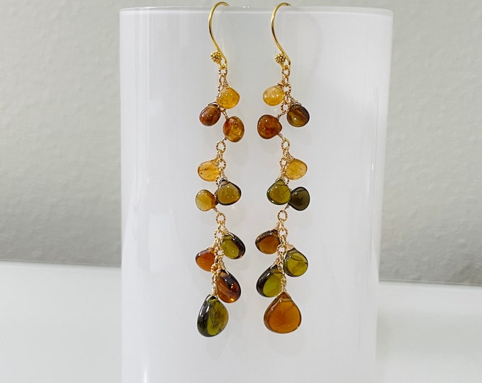 Autumn Inspired Signature Gemstone Earrings in Gold-fill, Vermeil and Fanta and Petrol Tourmaline