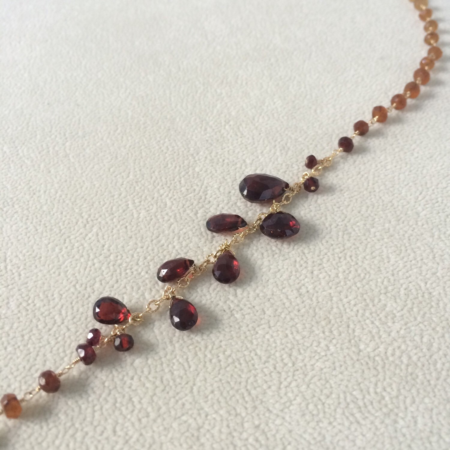 Semiprecious Red Garnet Gemstone Long Necklace in Gold Fill | Etsy
