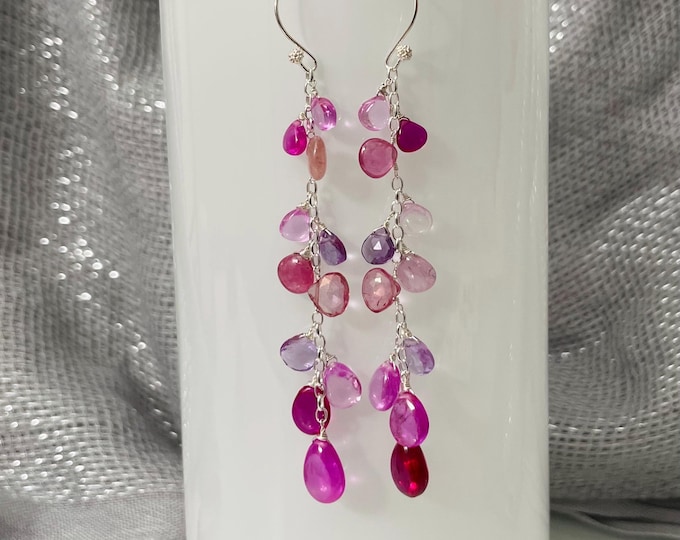 Mismatched Gemstone Earrings: Pink and Red Sapphire, Amethyst, Topaz in Sterling Silver
