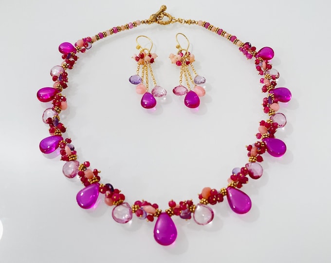Pink Sapphire Necklace in Gold Vermeil with Mystic Pink Topaz, Red Spinel, Peruvian Pink Opal and Pink Amethyst // Rose