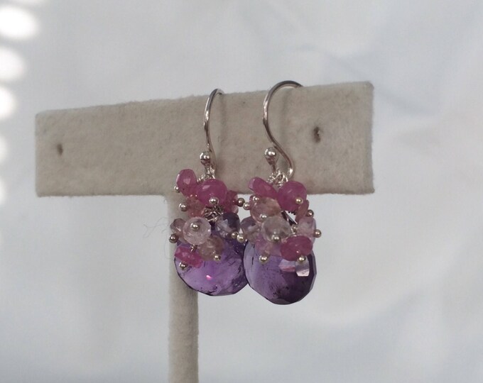 Amethyst Gemstone Boutique Earrings in Silver and Pink Sapphire