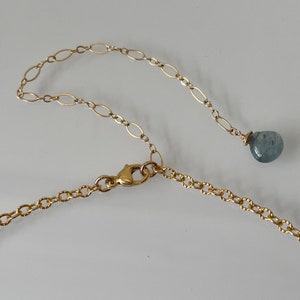 Semiprecious Gemstone Pendant Y-Necklace in Gold, Sky Blue Topaz, Labradorite, Moss Aquamarine, Mystic London Blue Topaz, Apatite image 4