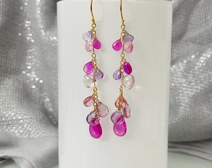 Gold Vermeil Gemstone Earrings: Pink Sapphire, Mystic Pink Topaz, Amethyst