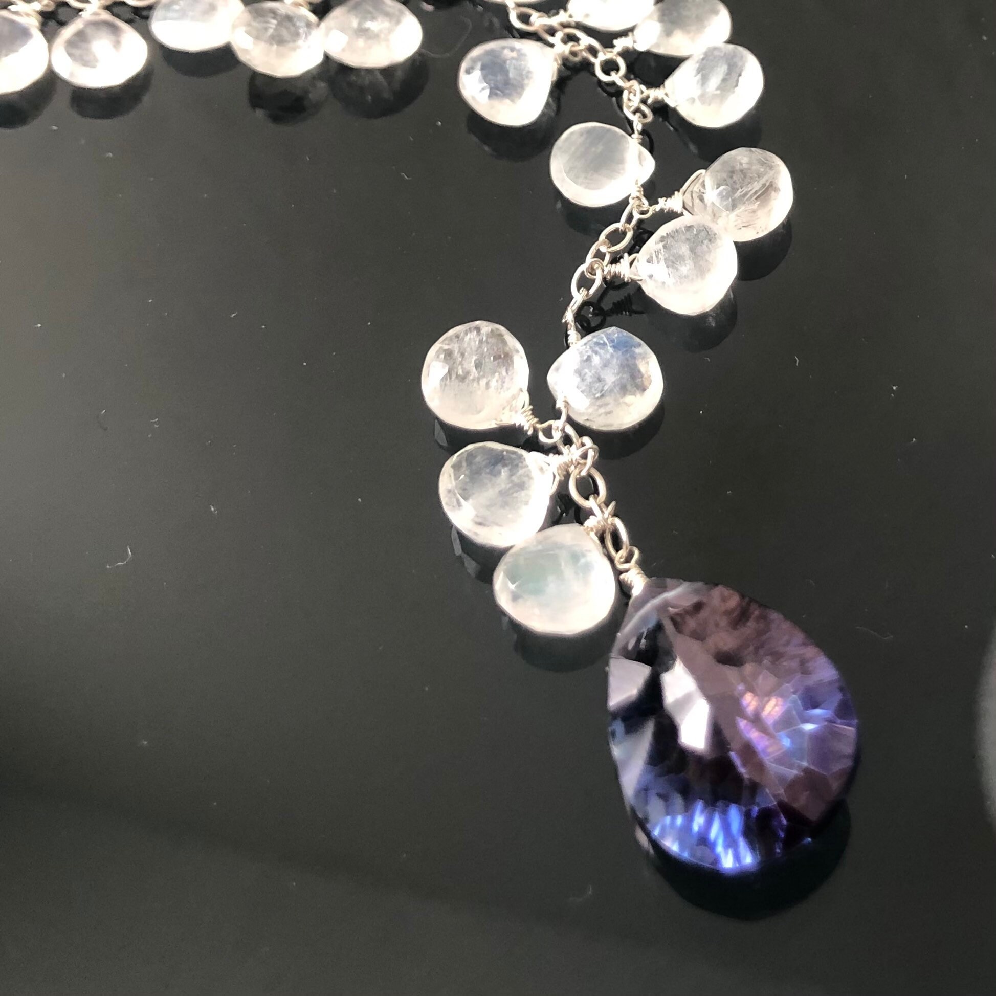 Blue quartz teardrop lariat