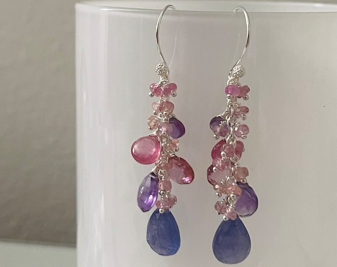 Gemstone Earrings in Sterling Silver with Tanzanite, Pink Sapphire, Mystic Pink Topaz, Amethyst, Mystic Pink Quartz and Lavender Sapphire