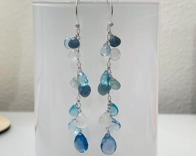Handmade Sterling Silver Aquamarine Earrings, Glacier Blue Gemstone Dangles
