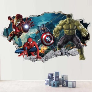 Adesivo da parete 3D Supereroe - Adesivo da parete con eroe d'azione per la cameretta dei ragazzi - Decorazione murale in vinile rimovibile per la camera dei bambini