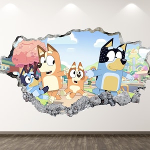 3D Blue Cartoon Dog Wall Decal for Kids Bedroom | Puppy Wall Sticker | Nursery Room Wall Art | Removable Animal Wall Decor  Playroom Cartoon