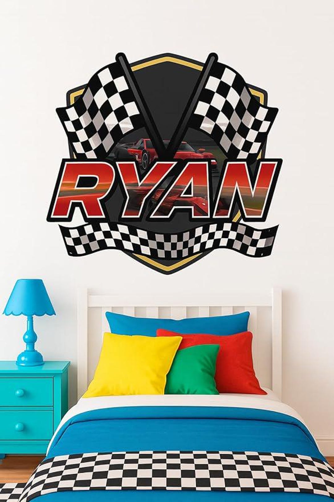 Racing Name Wall Decal for Kids – Personalized Car Theme Nursery Wall ...