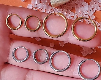 4 Pair Sterling Silver Huggie Earrings | Small Hoop Earrings | Dainty Gold-Filled or Silver Cartilage Hoops | Everyday Tiny Thin Hoops