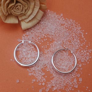 Solid 925 Sterling Silver Plain Earing, O shaped Huggie Hoop Earrings| Simple Silver Hoops| Chunky hoop Earrings| Jewellery Gift for Her