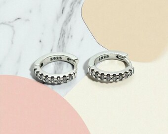 925 Sterling Silver Rhinestone Hoop Earring| Colourful  CZ Huggie Hoop| Lever Back Hoop Stud Earrings| Gift for Women & Girls Gift for her