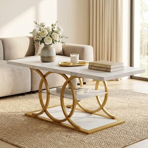 Narrow Console 41.3" Table, Rustic Brown Sofa Table with Round Metal Base, Industrial Entryway Table with Storage Shelves for Living Room