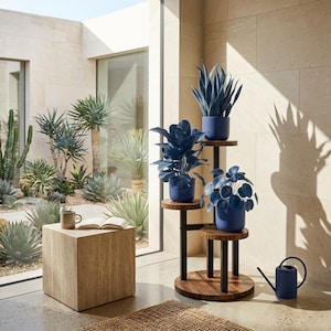 Soporte esquinero para plantas de interior, de metal y madera / Estante alto de 3 niveles para plantas / Estante para macetas de espacio pequeño para balcón, patio o sala de estar. Regalo ideal para ella.