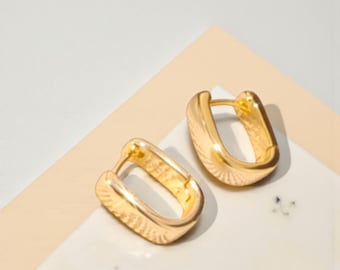 925 Sterling Silver Small cube Chunky Hoop Earrings | Thick Huggie Hoops | Minimalist Silver Hypoallergenic Earrings | Everyday Gift for Her