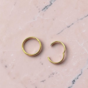 24K Gold Plated Sterling Silver Seamless Sleeper Hoops 18G Hinged Earrings for Women Men, Continuous Wear, 8mm-14mm Premium Body Jewelry