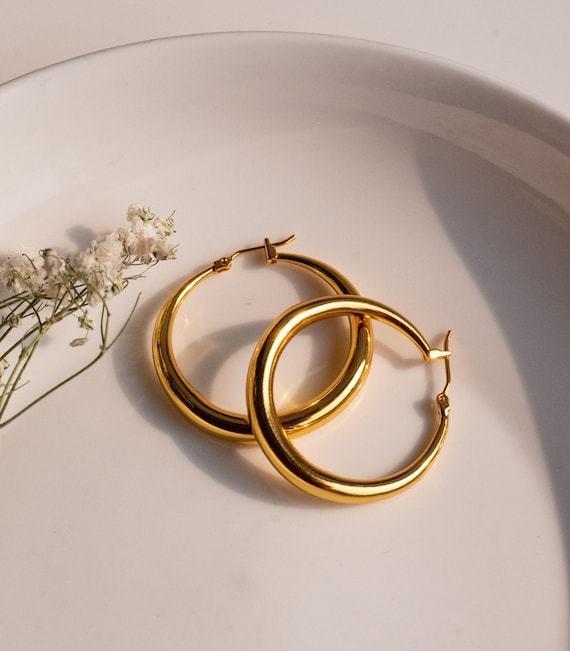 Orecchini a cerchio minimalisti: placcati in oro 18 carati e argento, leggeri, ipoallergenici - Italia