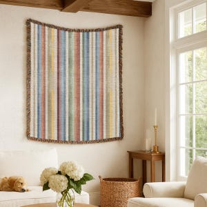 Manta tejida de rayas horizontales estilo boho / Manta a rayas estilo boho