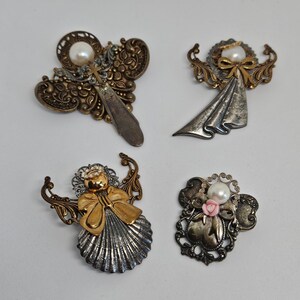 Lot of 4 Vintage Silver & Gold Tone Angel Brooches Pins