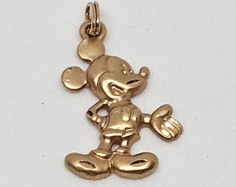 Walt Disney 14K Gold Mickey Mouse Satin Charm Pendant Disneyana Collector's