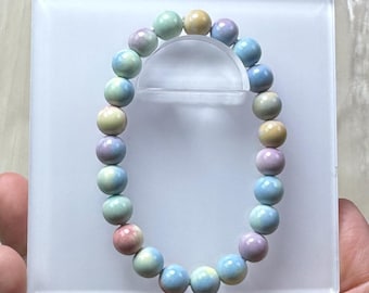 Beautiful Colorful Rainbow Style Handmade 8mm Alashan Agate Bracelet/Gemstone Bracelet