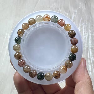 Lovely Colorful Handmade Genuine 8mm Multi-Colored Natural Rainbow Rutilated Quartz Crystal Bracelet