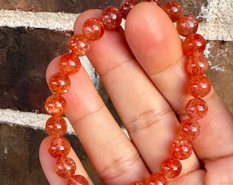 Shiny Handmade Stunning 7mm Sparkling Premium Grade Natural Golden Sunstone Bracelet/Gemstone Bracelet/Crystal Bracelet