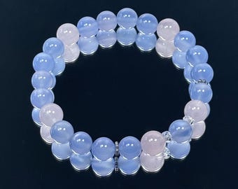 Beautiful Handmade 8mm Natural Rose Quartz and Blue Chalcedony Bracelet/Gemstone Bracelet/Crystal Bracelet