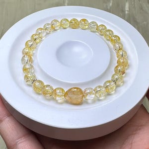 Cute Handmade Shiny 6mm Natural Golden Yellow Topaz with Stainless-Steel Spacers and Golden Topaz Heart Style Top Bead Gemstone Bracelet