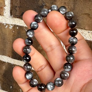Rare Handmade 8mm Natural Starlight Skeletal Sunstone Bracelet/Heliolite Black Sunstone Bracelet/Elestial Quartz w/Stainless Steel Spacer