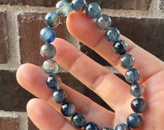 Handmade 8mm Starry Island Blood Drop Style Blue Green Kyanite Bracelet/Gemstone Bracelet/Crystal Bracelet