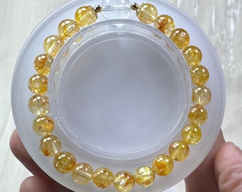 Sparkling Handmade Shiny 7mm Golden Yellow Topaz Bracelet/Gemstone Bracelet/Crystal Bracelet with Clear Quartz Top Bead