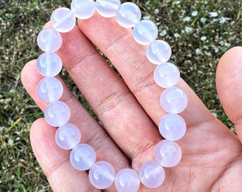 Cute Handmade Genuine 10mm Natural Purple Chalcedony Gemstone Bracelet