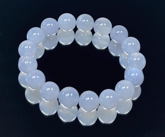 Handmade Genuine 11mm Natural Angel Blue Chalcedony Bracelet/Gemstone Bracelet/Crystal Bracelet