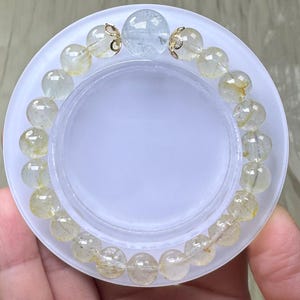 Cute Handmade Shiny 8mm Natural Golden Yellow Topaz with Stainless-Steel Spacers and Topaz Top Bead Gemstone Bracelet
