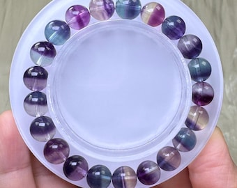 Cute Handmade Genuine 9mm Colorful Natural Rainbow Fluorite Crystal Bracelet
