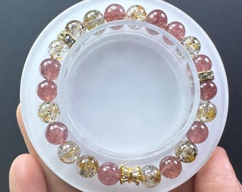 Shiny 8mm Natural Black Mica Super Seven Quartz/Red Strawberry Quartz Bracelet/Crystal Bracelet
