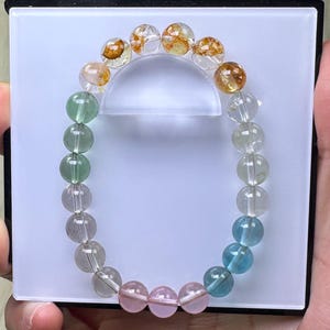 Cute Shiny Colorful Handmade 8mm Premium Grade Multicolor Natural Topaz Crystal Bracelet