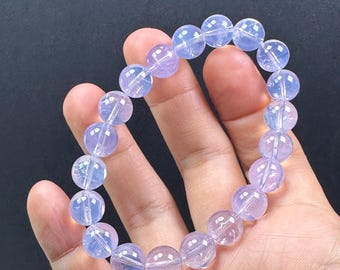 Sparkling Handmade 9-10mm Shiny Lavender Milky Amethyst Bracelet/Moon Quartz Bracelet/Lavender Quartz Bracelet/Crystal Bracelet