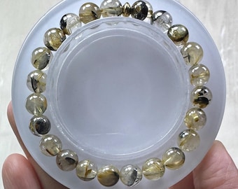 Sparkling Handmade 8mm Swallow Pattern Natural Golden Rutilated Quartz Bracelet/Crystal Bracelet