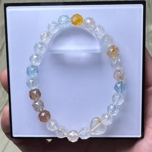 Cute Shiny Colorful Handmade 6mm Diamond Cut Style Multicolor Natural Topaz Crystal Bracelet