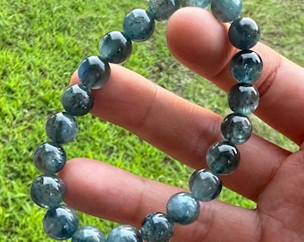 Starry Galactic Blooddrop Style Handmade 9mm Natural Blue Green Kyanite Bracelet/Gemstone Bracelet