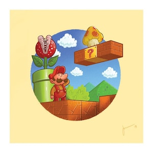Retro Gaming Series - Super Mario Bros 1 - 8x8 art print, ready to frame!