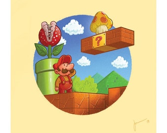Retro Gaming Series - Super Mario Bros 1 - 8x8 art print, ready to frame!
