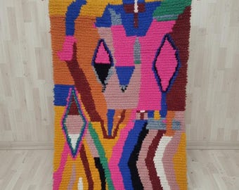 Multicolorful Boujaad Rug,Moroccan Berber Rug,Personalised Wool Rug,Boujaad Wool Rug,Geometric Wool Rug,Authentic Wool Rug