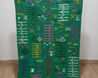 Green moroccan rug- Berber Rug - Home Decor Rug- Moroccan Boujaad Rug - Handmade Rug -Custom Moroccan Rug -unique Colorful Rug