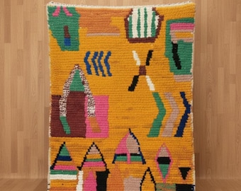 Orange Moroccan Wool Rug,Moroccan Berber Rug,Personalised Wool Rug,Boujaad Wool Rug,Geometric Wool Rug,Handmade Boho Decor