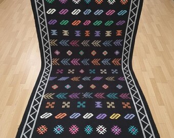 Black Moroccan Rug – Handmade Wool Carpet, Minimalist Berber Rug, Modern Boho Decor, Custom Black Wool Moroccan Living Room Rug