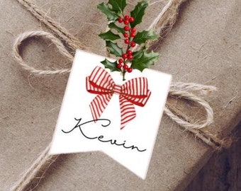 Printable Red Bow Gift Tags: Editable Name Tag Template (Digital Download)